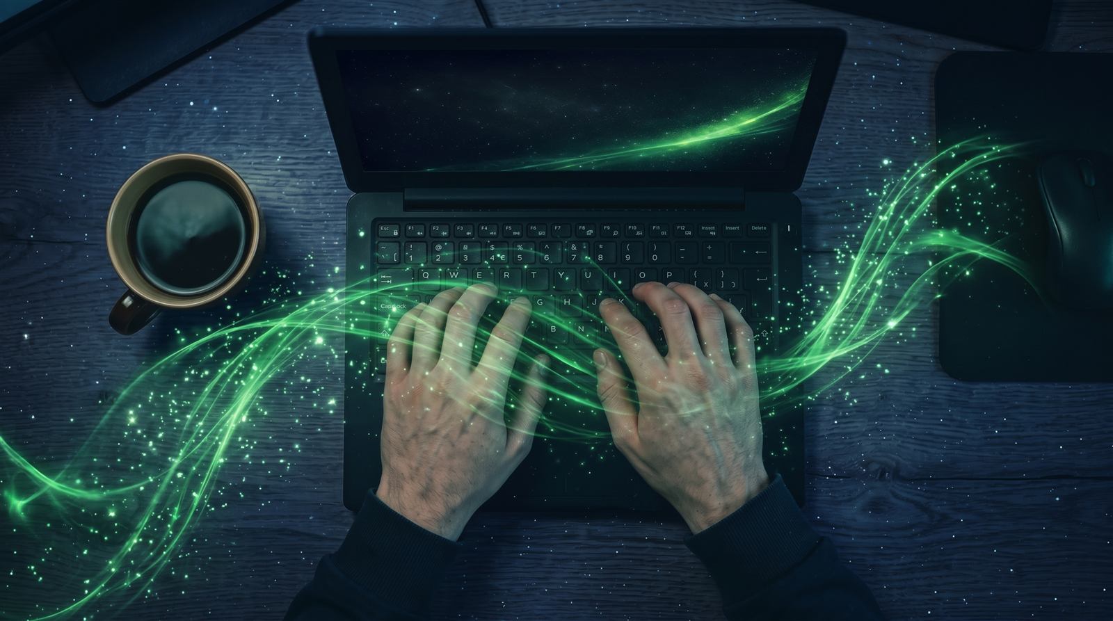 Des mains sur un clavier, une partie en cours